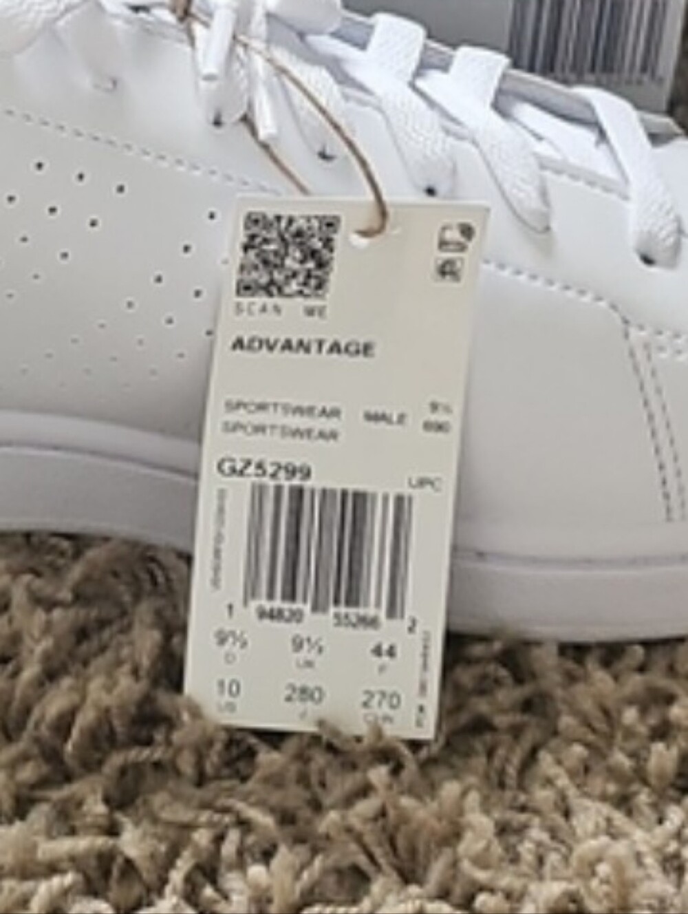 NWT Adidas Advantage Shoes White Sneakers Cloudfoam Comfort 10 Tennis Shoes - Picture 10 of 10